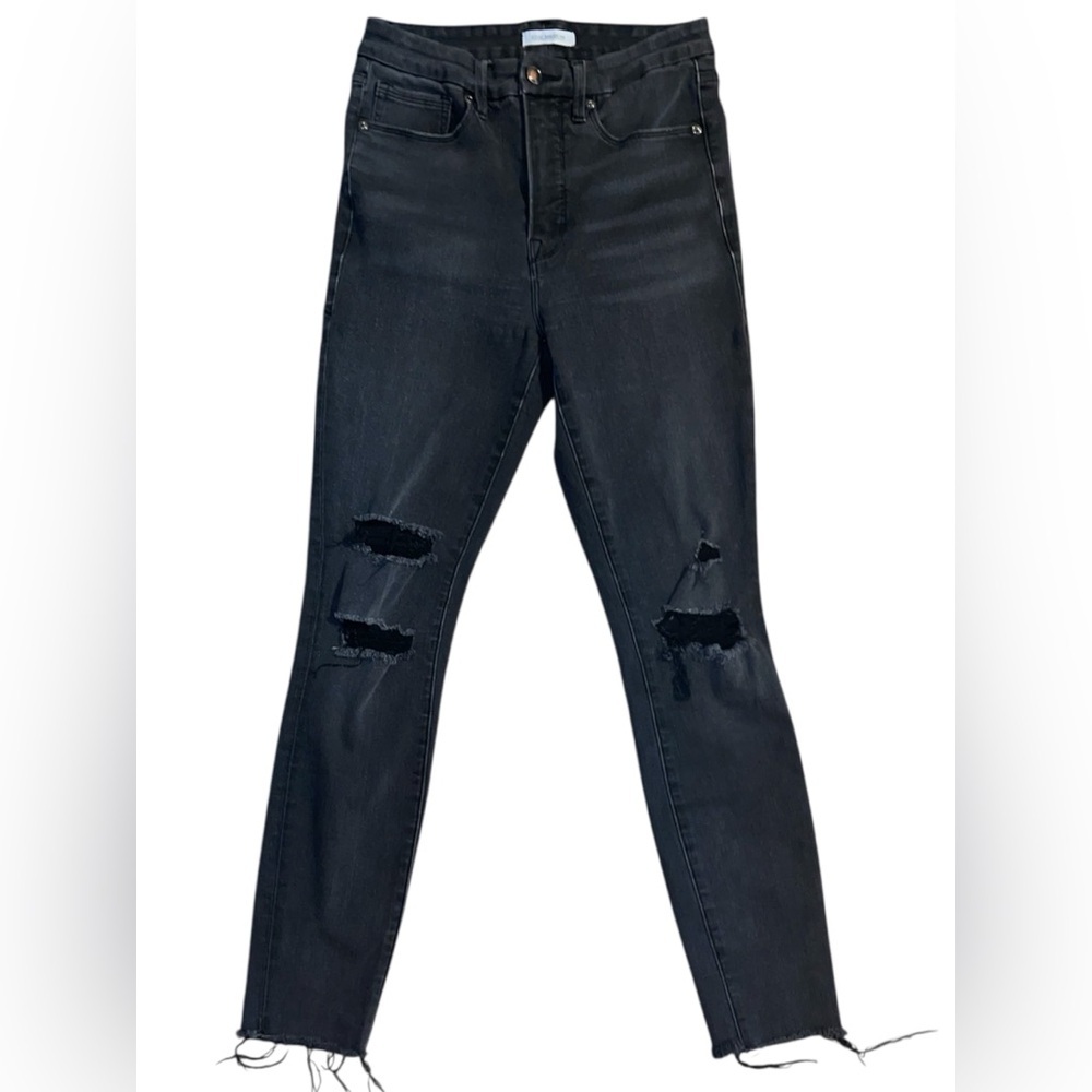Good American Black Good Waist Skinny Jeans Raw Hem sz 6/28